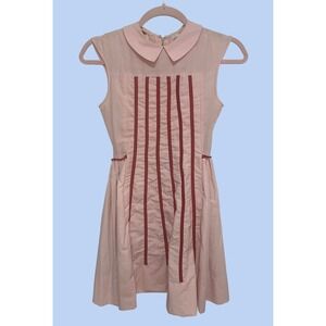 Vintage Love Dress Pink Cotton Red Grosgrain Ribbon Trim Peter Pan Collar